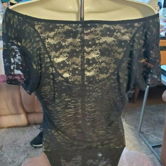 BONGO Black Sheer Mesh Stretch Blouse/Halter Rose - Picture 7 of 7